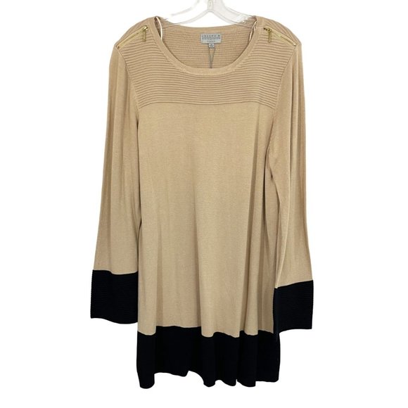 Joseph A NEW Tan Black Color Block Pullover Sweater Tunic Zipper Accent Size 1X - Picture 1 of 7